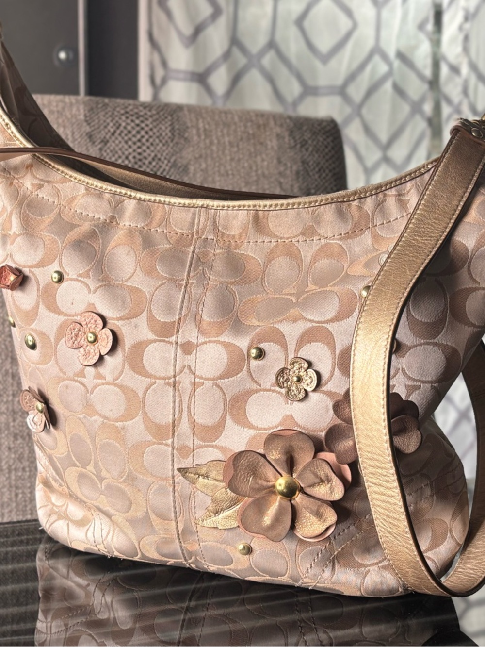 Coach Signature C with Floral Appliqué Shoulder Bag